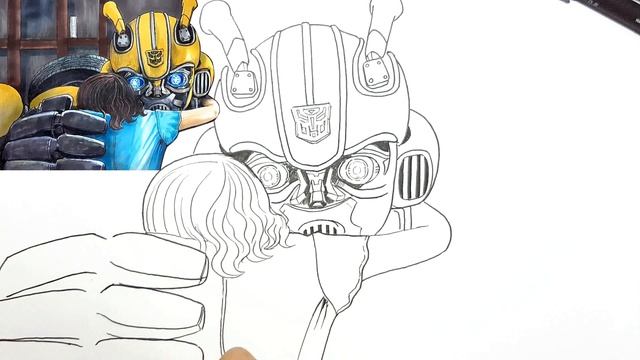 How to draw Transformers Bumblebee Hugging Charlie - Bumblebee 2018 Movie . Drawing for kids смотреть онлайн