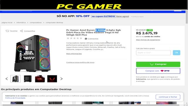 PC Gamer Concórdia AMD Ryzen 3-3200G, RGB, 8GB DDR4, SSD 240GB - R$ 3.999 / PC Ryzen 5 Pro 4650g смотреть онлайн