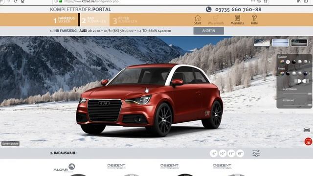 KfzRad.de - 3D Konfigurator Ihr Fahrzeug: AUDI ab 2010 - A1/S1 (8X) смотреть онлайн