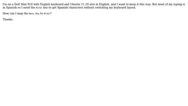 Ubuntu: How To Map The 'Menu Key' To 'AltGr Key'?