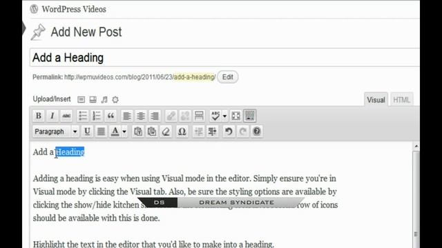 wordpress video tutorial -3- Add Heading style to a Post or Page смотреть онлайн