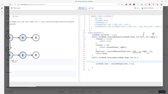 LeetCode 92. Reverse Linked List II | Recursion | Java смотреть онлайн