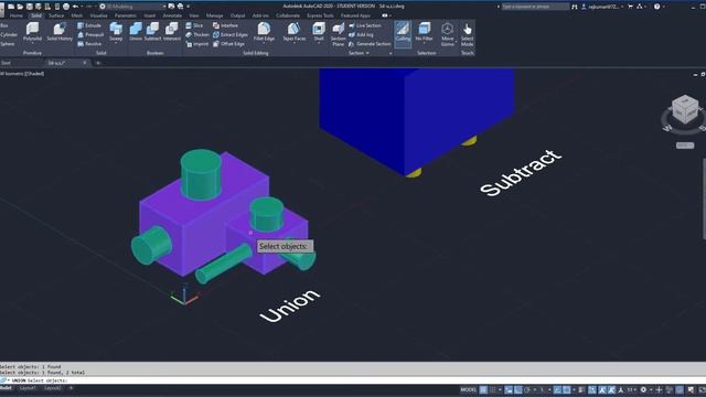 How to use Boolean Operation in AutoCAD 2020 | Union | Subtract | Intersect смотреть онлайн