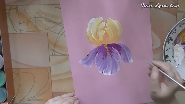 Easy way to paint the Iris flower by a round brush, painting for beginners смотреть онлайн