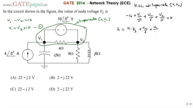 GATE 2014 ECE Find the value of node voltage V2 in the figure shown смотреть онлайн