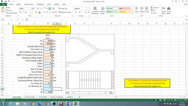Staircase design manual and Staircase Design Excel Sheet- As per BNBC 2020, ACI 318-08 - Case 1 смотреть онлайн