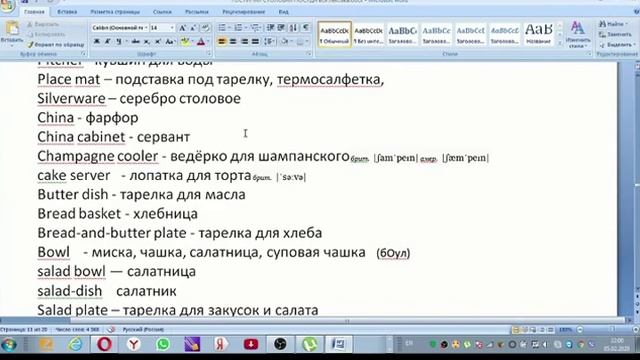 ПОВТОРЯЕМ АНГЛИЙСКИЙ. Лексика на тему ЖИЛИЩЕ. 10 часть. СТОЛОВАЯ ПОСУДА. СЕРВИРОВКА СТОЛА