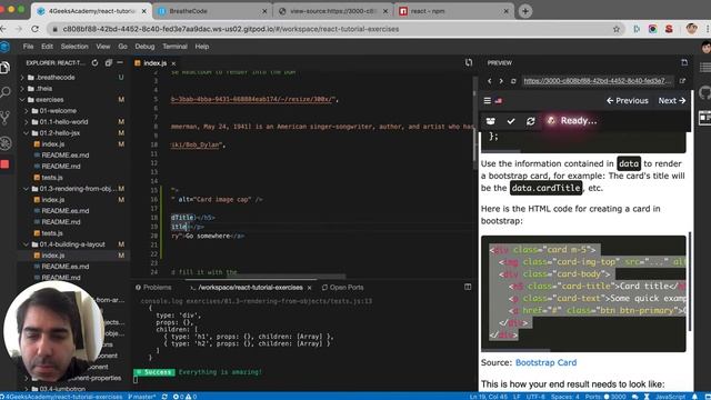 01.4 Building a small layout bootstrap card in react.js - React Interactive Tutorial Exercises смотреть онлайн