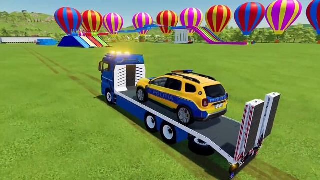 CHEVROLET, DODGE, DACIA, AUDI, VOLKSWAGEN ALL POLICE CARS TRANSPORTING WITH TRUCKS! FS22 #11 смотреть онлайн