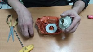 Замена катушки, шнура стартера / Replacement of the drum, starter cord Husqvarna 135, 140, 435, 440