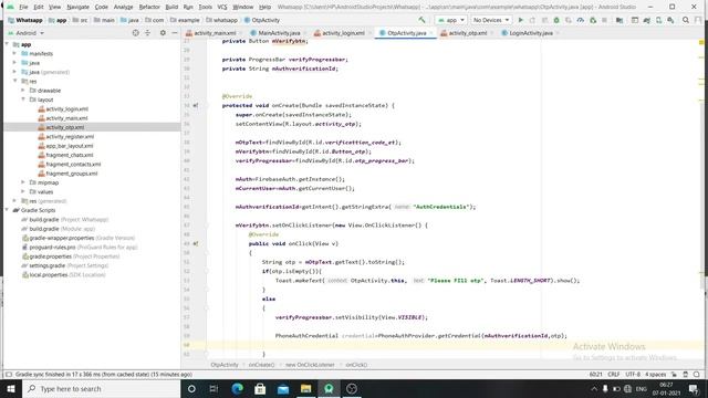 Whatsapp Clone || Otp Activity Java Part || Firebase Phone Authentication latest version 2021 смотреть онлайн