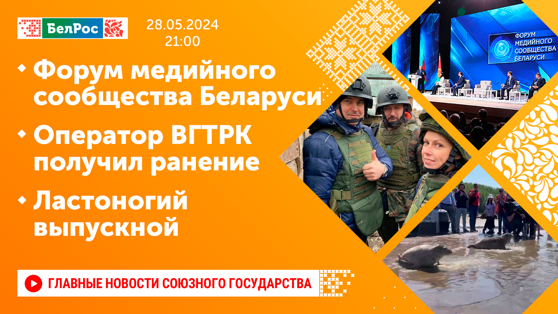 Форум медийного сообщества Беларуси / Оператор ВГТРК получил ранение / Ластоногий выпускной