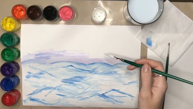 Зимний пейзаж. Гуашь. Рисуем простую, но очень красивую картину всего за 5 минут. смотреть онлайн