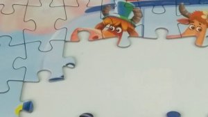 Бычок Борька, буренка Даша и папа Саша едут на пикник. Пазл для детей с героями буренка Даша