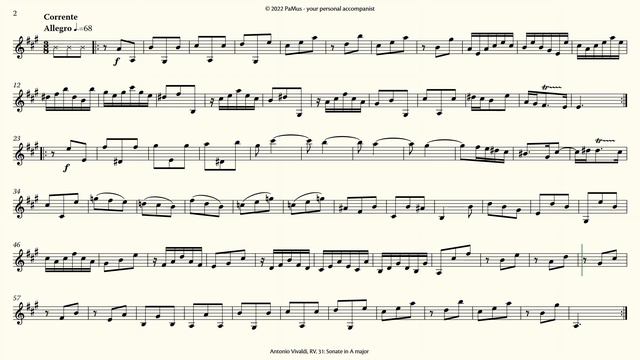 Antonio Vivaldi: Violin Sonata in A major RV. 31 - piano accompaniment смотреть онлайн