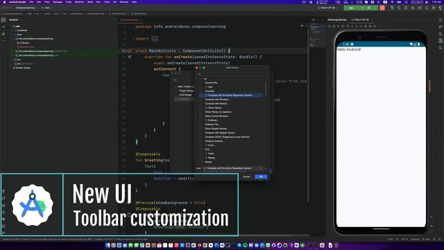 Android Studio Giraffe New UI (Beta) | Customize Toolbar смотреть онлайн