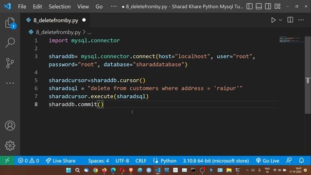DELETE FROM Statement Deletes records from table in MySQL Python | Python MySQL Tutorial in Hindi # смотреть онлайн