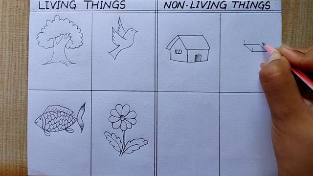 Living things and Non-living drawing easy| Living and Non-living things Chart making смотреть онлайн