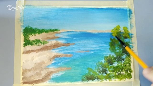 Sea Island Landscape/Easy Acrylic Painting/For Beginners #56