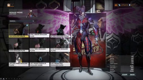 Warframe | Fashion Frame | Mirage Prime : Jester of the Dark