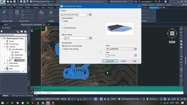 Extração 3D sólido, (CORTE e ATERRO) no AutoCAD Civil 3D 2020 смотреть онлайн