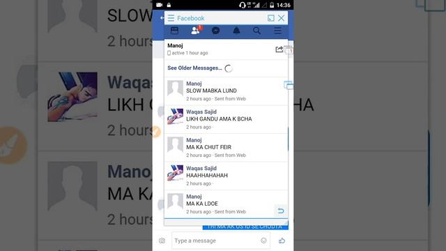 BCHY KI TYPE DEKHO .....YE MAADRCHOD 15 MSG KIA AR FB LITE M OLDER MSG ME VIDEO ON KI BAAT THA