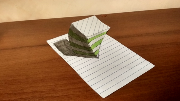 Как нарисовать 3D Иллюзию на линейной бумаге Рисование Большого привинченного объекта.