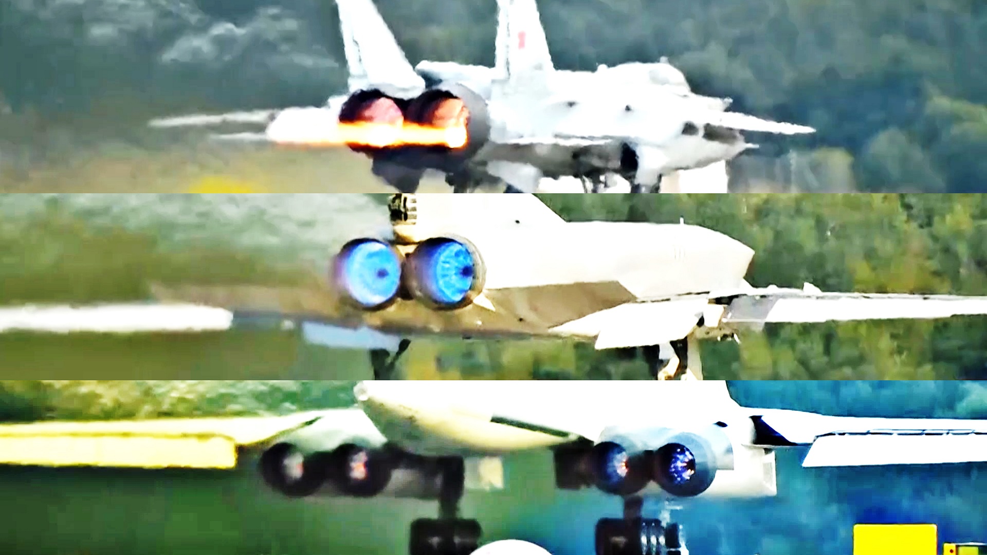 Тройной форсаж. Вылет Ту-160, Ту-22М3, МиГ-31 с авиасалона. смотреть онлайн