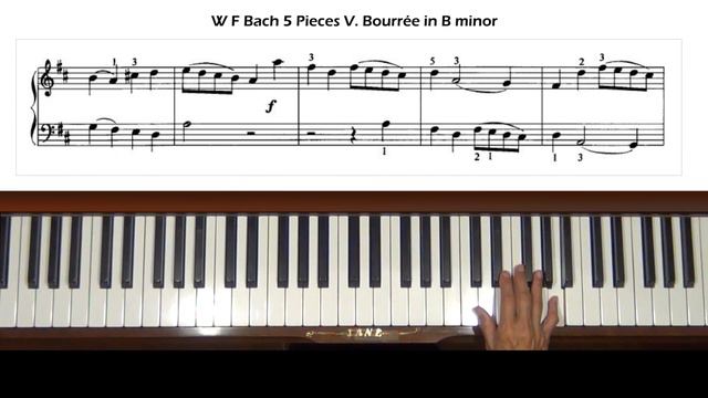 Wilhelm Friedemann Bach 5 Pieces V. Bourrée in B minor Piano Tutorial смотреть онлайн