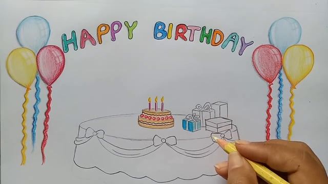How to draw scenery of birthday party step by step смотреть онлайн