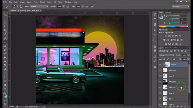 Retrowave/Vaporwave style Artwork Creating Process In Photoshop смотреть онлайн