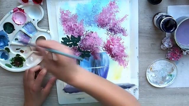Рисование мятой бумагой Сирень. Гуашь. Сирень. Онлайн уроки. смотреть онлайн
