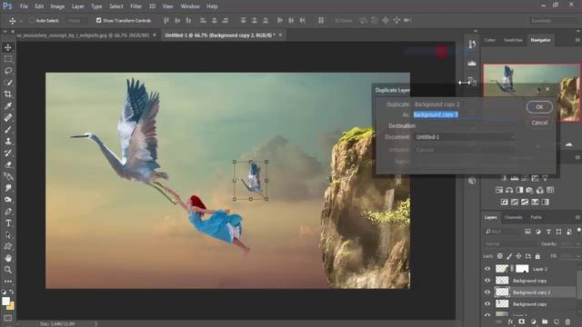 girl fly with bird photoshop cc 2015.5 manipulation tutorial смотреть онлайн