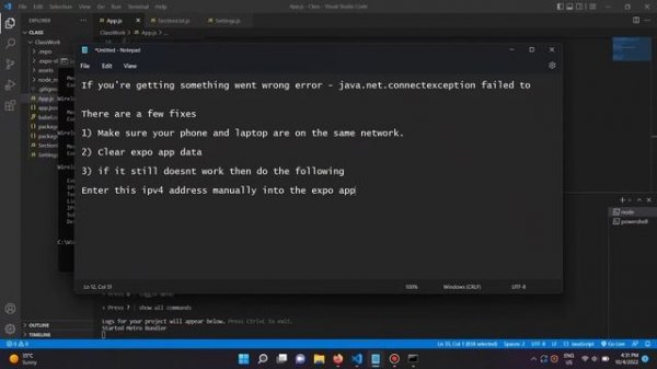 React Native Expo - How To Fix something went wrong error java.net.connectexception failed to