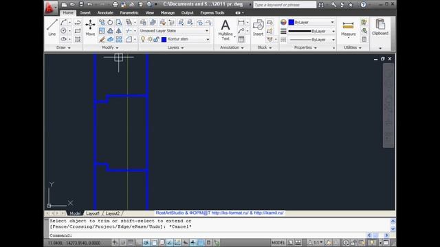 Контуры стен в AutoCad 2011. Часть №2 смотреть онлайн