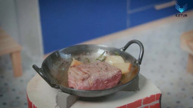 How to make miniature beef steak gold | 24K edible gold leaf | Miniature Cooking. смотреть онлайн