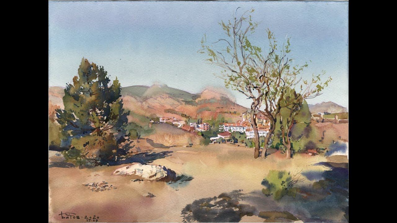 20200917 Судак, окрестности горы Перчем. Акварельный этюд. Plein air watercolor landscape смотреть онлайн