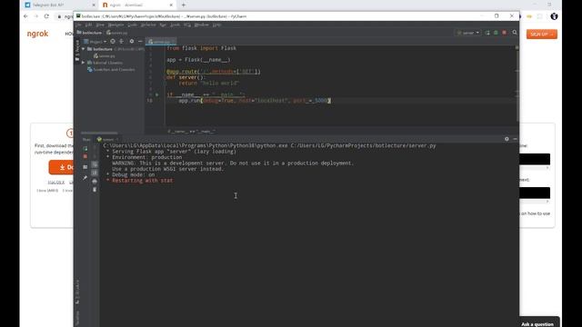 Telegram과 Python Flask Webhook 연동 챗봇 - ngrok 이용한 포워딩 смотреть онлайн
