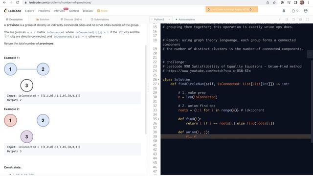 Leetcode 547. Number of Provinces - Union-Find method смотреть онлайн
