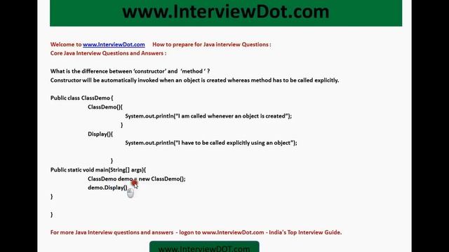 what is the difference between constructor and method core java interview questions and answers смотреть онлайн