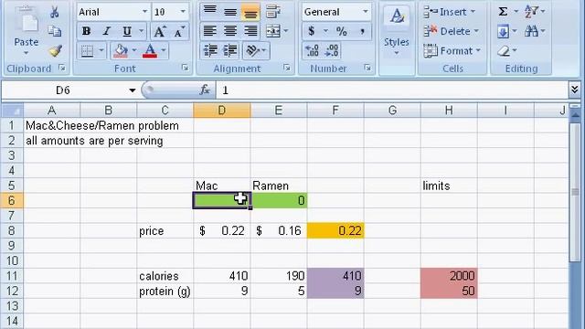 Setting up and solving the Diet Problem linear program in Excel 2007 Solver смотреть онлайн