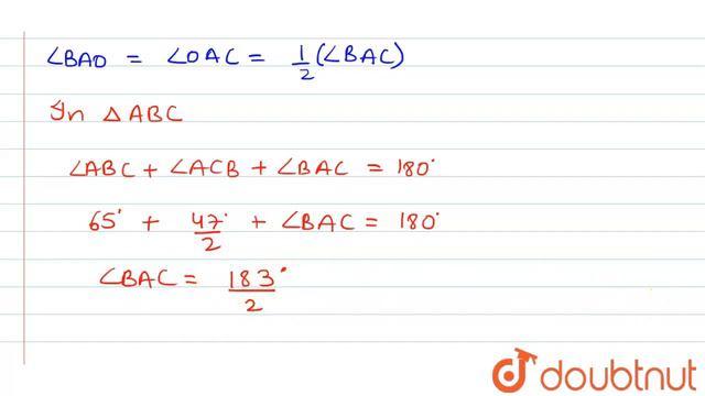 In triangle ABC, AD botBC and AO is the bisector of angleBAC. If angleABC=65^@ and angleACB= 23(... смотреть онлайн