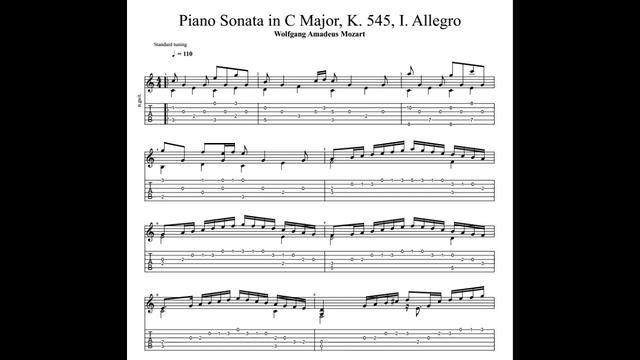 Mozart: Piano Sonata No. 16 in C Major, K.545 with tablature/sheet music for solo fingerstyle guita смотреть онлайн
