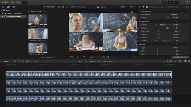 DISPLAY FOUR CLIPS AT ONCE | Four-Up Split Screen Effect Final Cut Pro смотреть онлайн