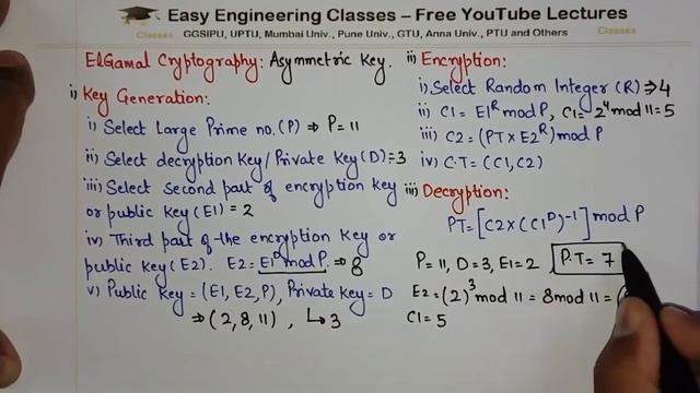 ElGamal Cryptography in Hindi - Key Generation, Encryption, Decryption Step смотреть онлайн