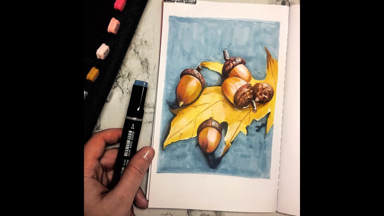 Как рисовать маркерами, если их немного. Рисуем желуди смотреть онлайн