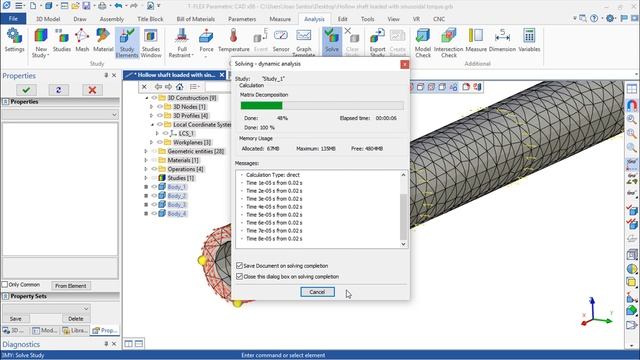 T-Flex Analysis v16 - Dynamic - Hollow Shaft Loaded with Sinusoidal Torque смотреть онлайн