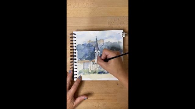Église Saint-Georges in Lyon, France. Watercolour Urban Sketching. Let's sketch together! смотреть онлайн