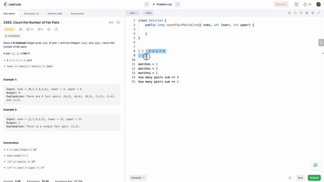 Leetcode 2563 Count the Number of Fair Pairs (Java) - Leetcode Weekly Contest 332 смотреть онлайн