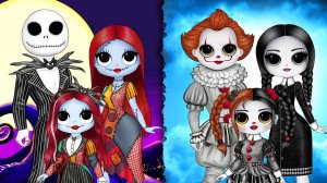 Уэнсдей Аддамс, Коралина, Салли и Джэк, Анабель, Труп Невесты стали родителями | Бумажные Куклы